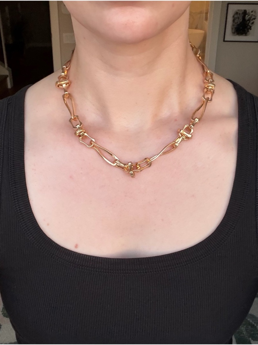 Gold Tone Mixed Link Chain Choker Necklace
